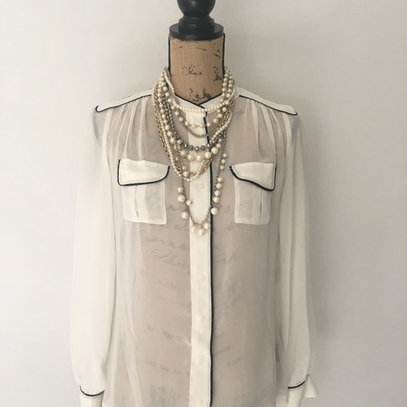Worthington Tops - Sheer cream and black lined seed blouse